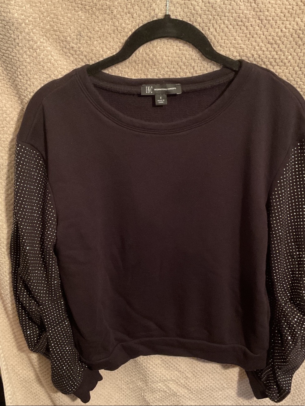 INC International Concepts Black Pullover with Embellished Sleeves